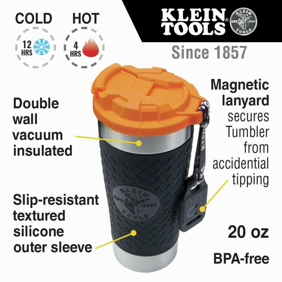 Clothing And Gear Klein Tools | Klein Tools 55580 Tradesman 20 Oz. Stainless Steel Tumbler With Flip-Top Lid