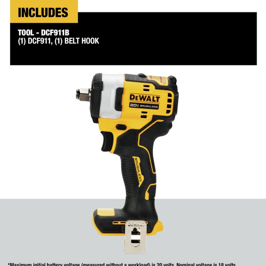 Power Tools Dewalt | Dewalt Dcf911B 20V Max Brushless Lithium-Ion 1/2 In. Cordless Impact Wrench With Hog Ring Anvil (Tool Only)