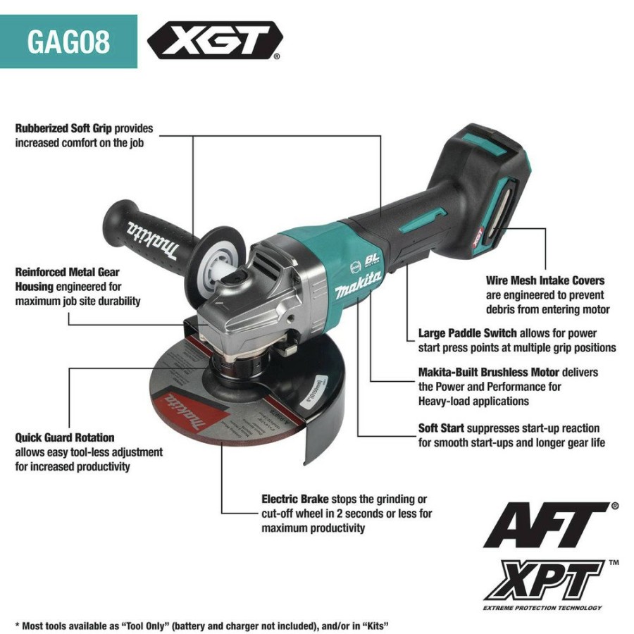 Power Tools Makita Angle Grinders | Makita Gag08Z 40V Max Xgt Brushless Lithium-Ion 6 In. Cordless Paddle Switch Angle Grinder With Electric Brake (Tool Only)