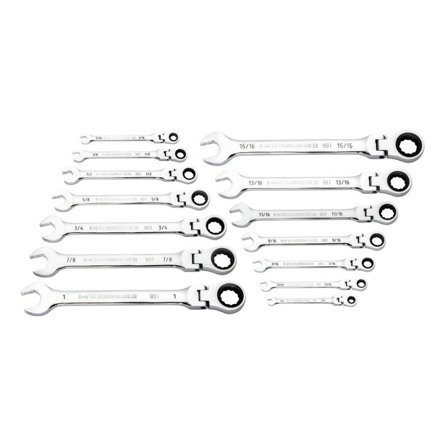 Hand Tools GearWrench Ratcheting Wrench Sets | Gearwrench 86759 14-Piece 90-Tooth 12 Point Sae Flex Head Combination Ratcheting Wrench Set