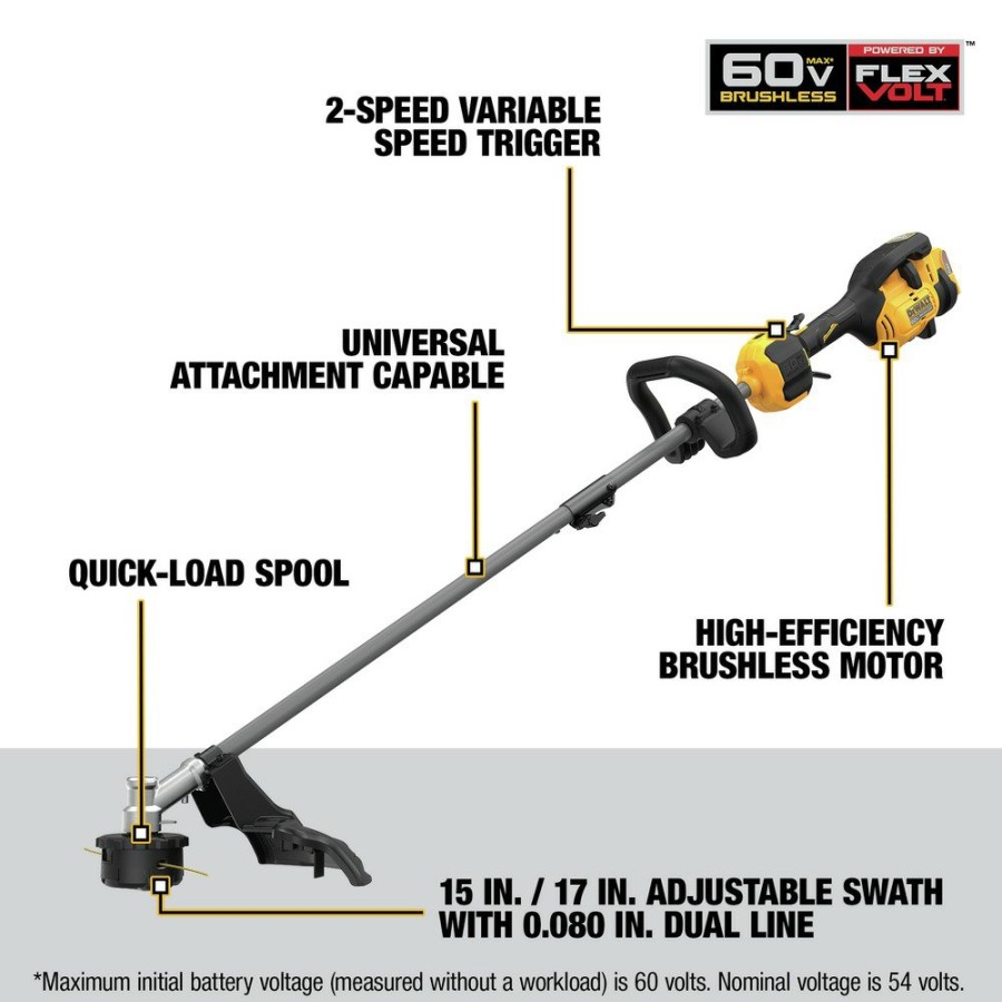 Outdoor Power Tools & Equipment Dewalt String Trimmers | Factory Reconditioned Dewalt Dcst972Br 60V Max Brushless Lithium-Ion 17 In. Cordless String Trimmer (Tool Only)