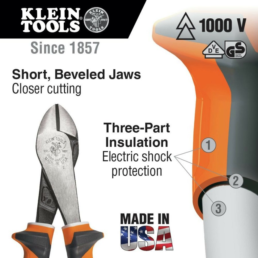 Hand Tools Klein Tools | Klein Tools 200028Eins Insulated 8 In. Slim Handle Diagonal Cutting Pliers