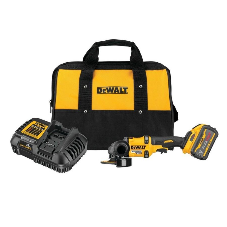 Power Tools Dewalt Angle Grinders | Dewalt Dcg418X1 60V Max Flexvolt Brushless Lithium-Ion 4-1/2 In. - 6 In. Cordless Grinder Kit With Kickback Brake And 9 Ah Battery