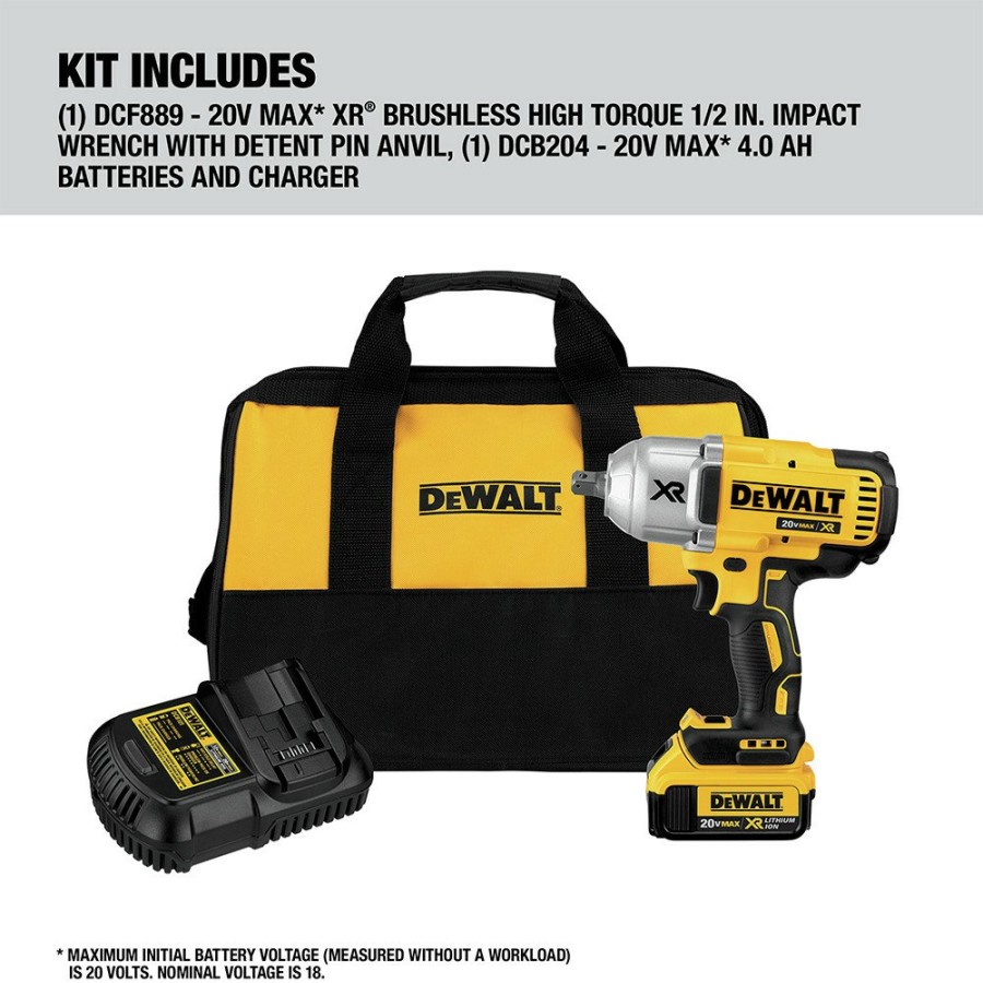 Power Tools Dewalt | Dewalt Dcf899M1 20V Max Xr Brushless Lithium-Ion 1/2 In. Cordless High Torque Impact Wrench With Detent Pin Anvil Kit (4 Ah)