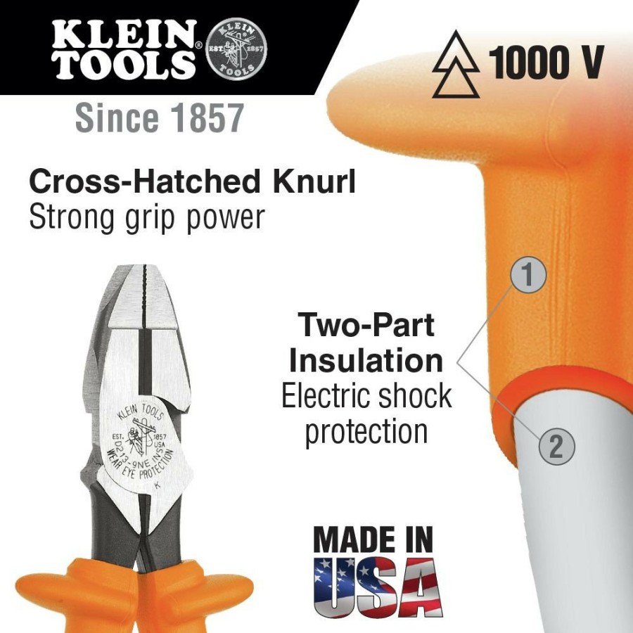 Hand Tools Klein Tools | Klein Tools D2000-9Ne-Ins 9 In. Insulated Lineman'S Pliers