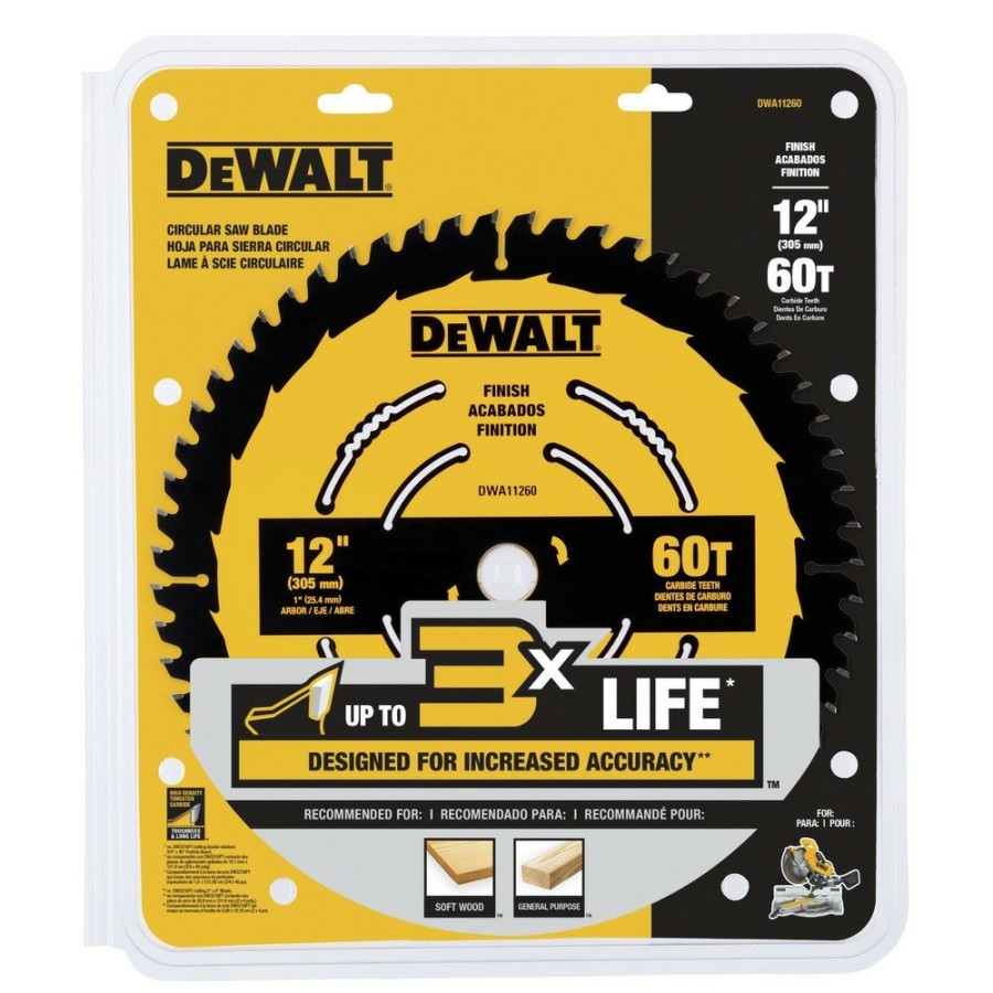 Power Tool Accessories Dewalt Circular Saw Blades | Dewalt Dwa11260 12 In. 60T Tungsten Carbide-Tipped Steel Finish Circular Saw Blade