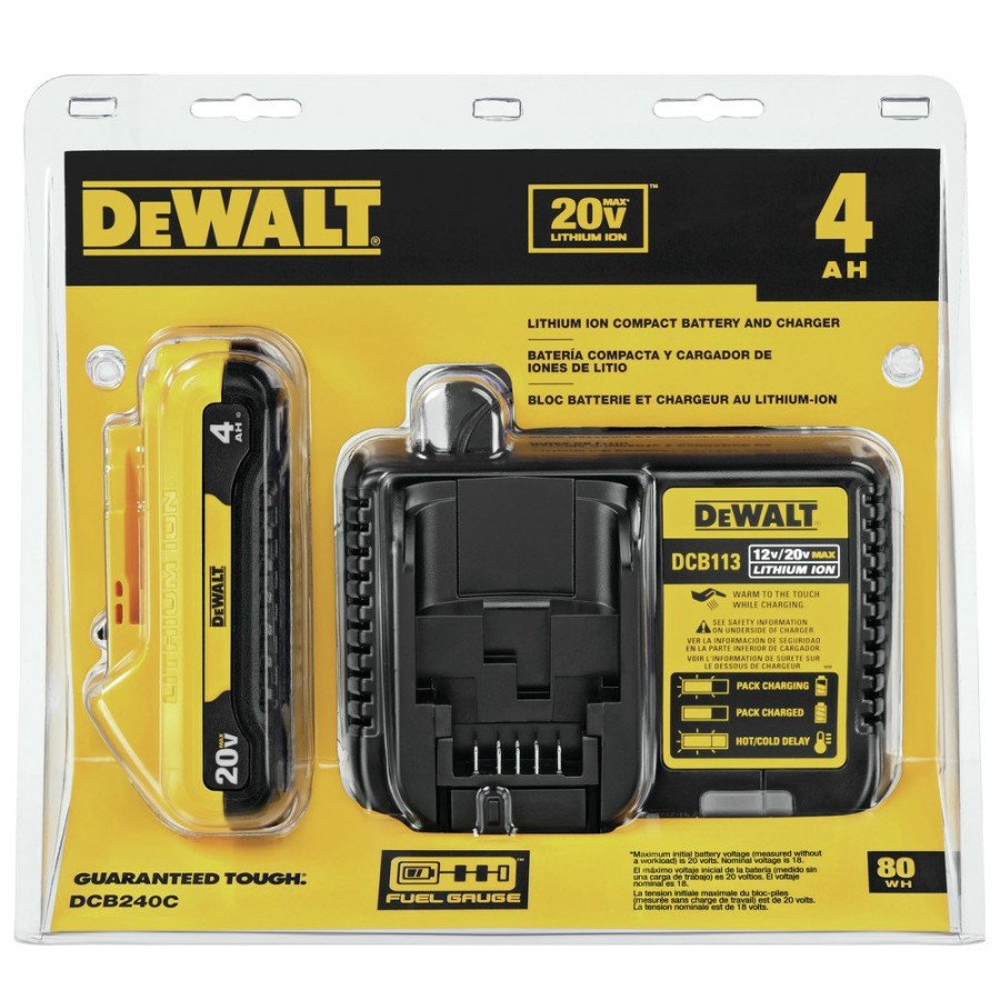 Batteries & Chargers Dewalt | Dewalt Dcb240C 20V Max 4 Ah Compact Lithium-Ion Battery And Charger Starter Kit