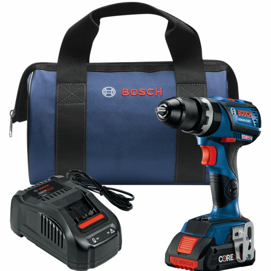 Power Tools Bosch Hammer Drills | Bosch Gsb18V-535Cb15 18V Ec Brushless Lithium-Ion Connected-Ready 1/2 In. Cordless Hammer Drill Driver With Core18V 4 Ah Compact Battery