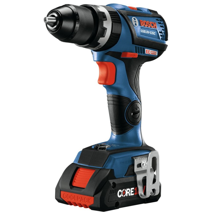 Power Tools Bosch Hammer Drills | Bosch Gsb18V-535Cb15 18V Ec Brushless Lithium-Ion Connected-Ready 1/2 In. Cordless Hammer Drill Driver With Core18V 4 Ah Compact Battery