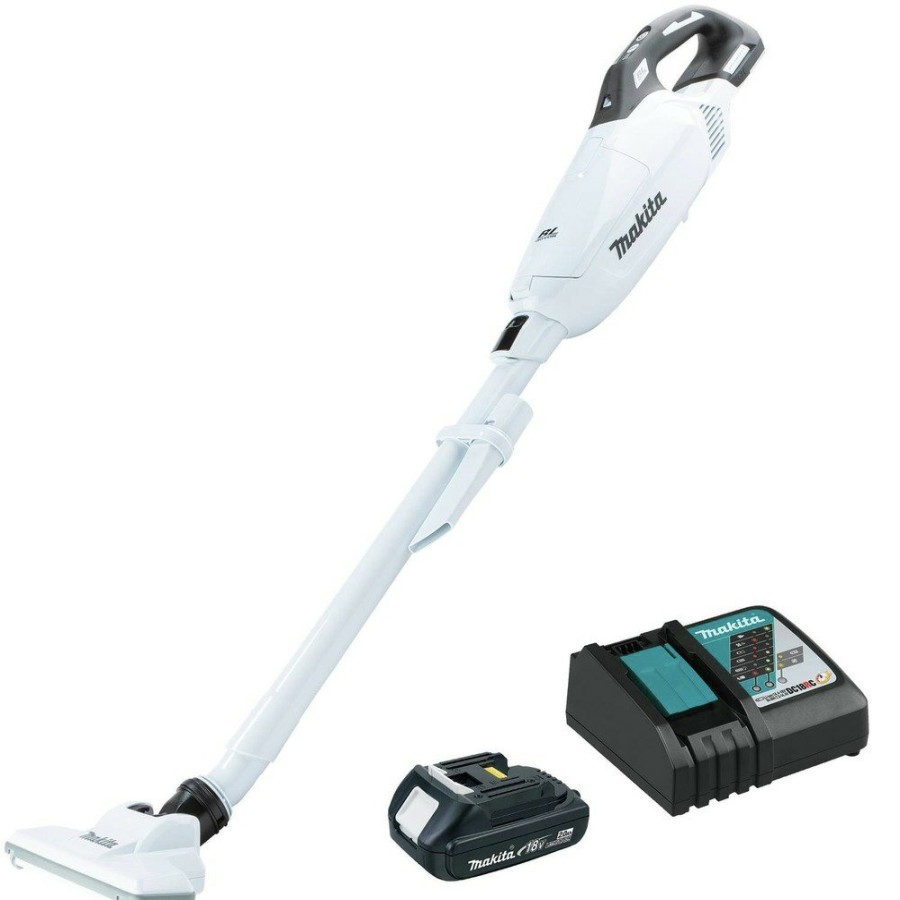 Vacuums Makita | Makita Xlc10R1W 18V Lxt Brushless Lithium-Ion Compact Cordless 4 Speed Vacuum Kit With Push Button And Dust Bag (2 Ah)