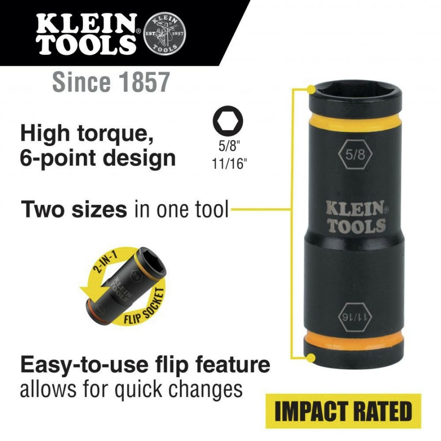 Hand Tools Klein Tools Impact Sockets | Klein Tools 66075 11/16 In. X 5/8 In. Flip Impact Socket