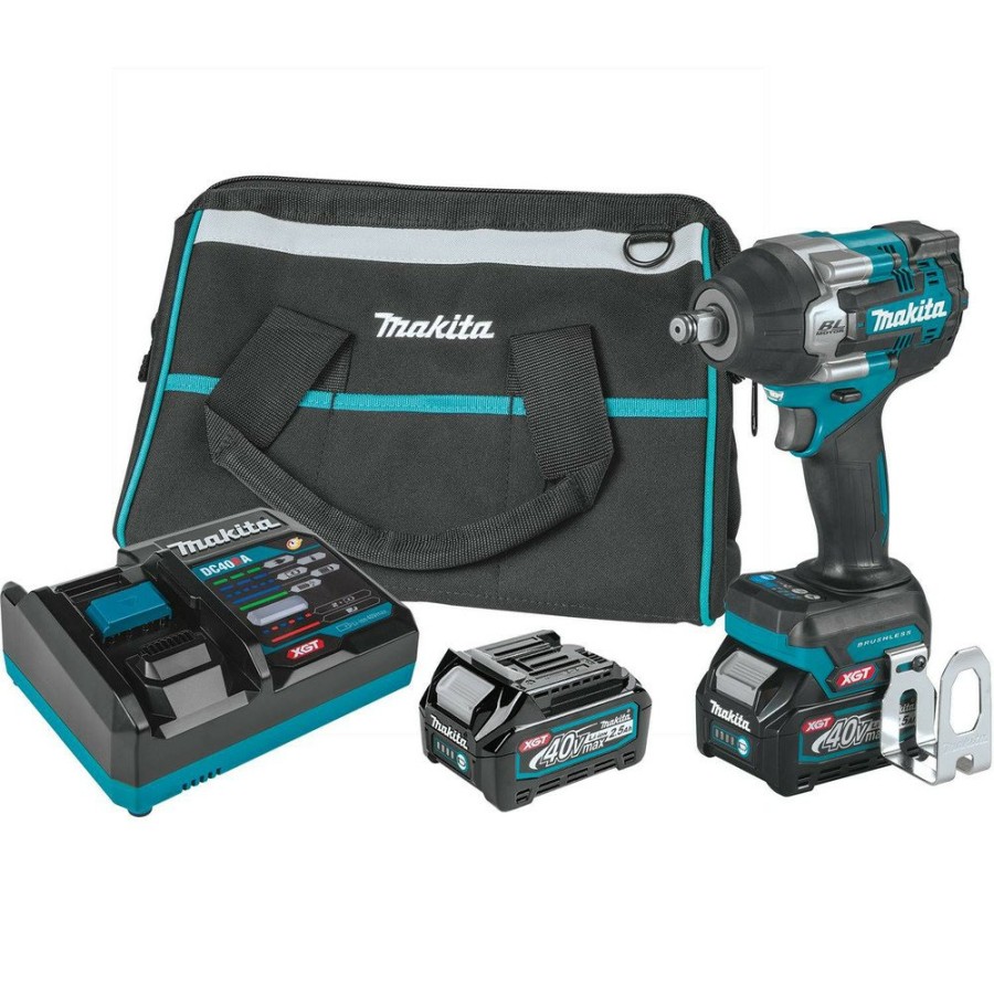 Power Tools Makita | Makita Gwt07D 40V Max Xgt Brushless Lithium-Ion Cordless 4-Speed Mid-Torque 1/2 In. Sq. Drive Impact Wrench Kit With Friction Ring Anvil And 2 Batteries (2.5Ah)