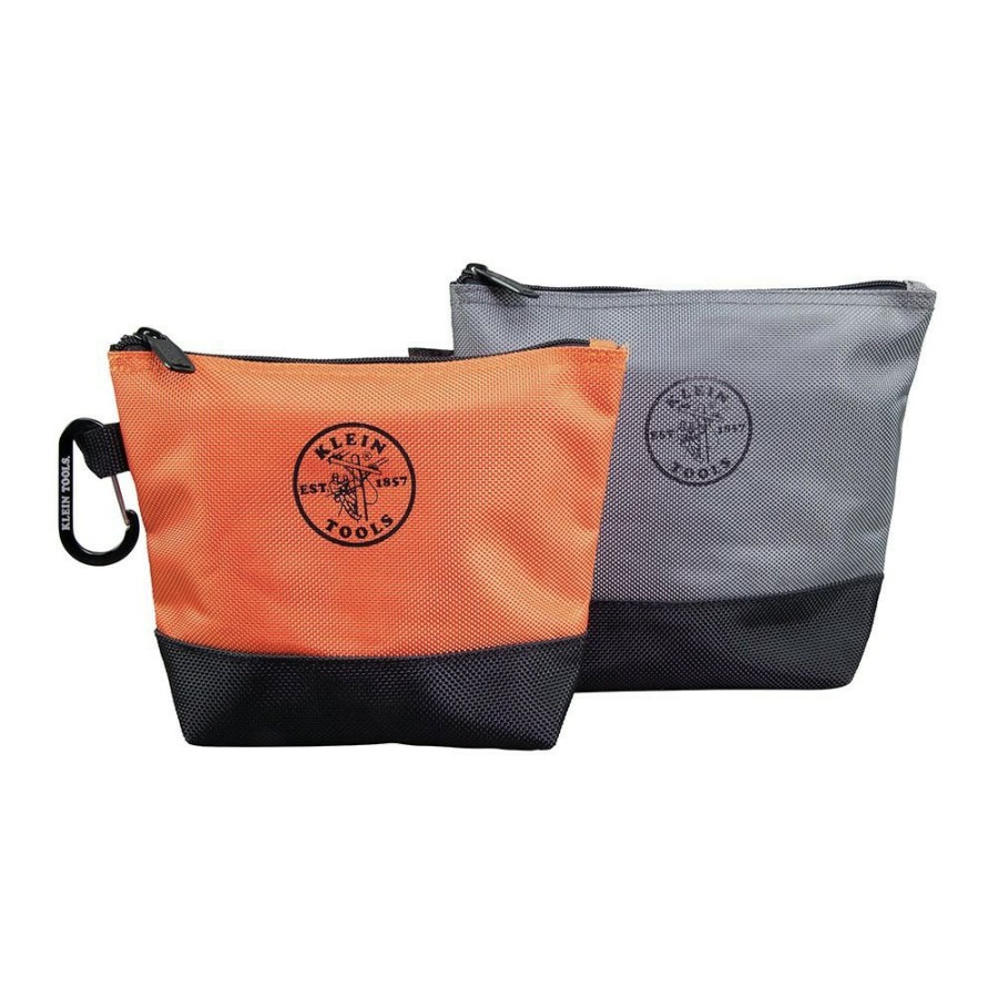 Tool Storage Klein Tools | Klein Tools 55470 2-Piece Stand-Up Zipper Tool Bag Set - Orange/Black, Gray/Black