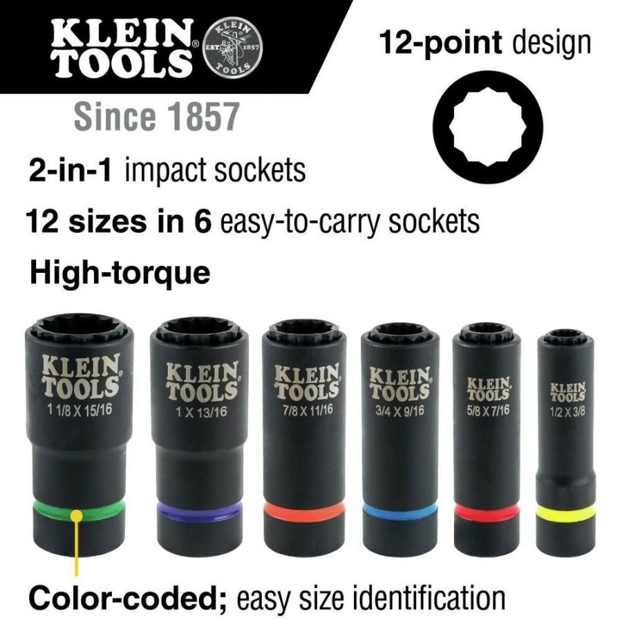 Power Tool Accessories Klein Tools Sockets | Klein Tools 66010 6-Piece 2-In-1 Impact Socket Set