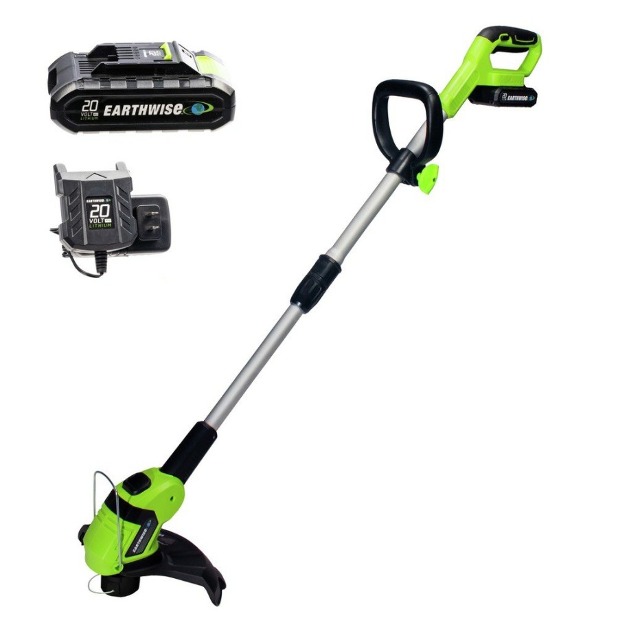 Outdoor Power Tools & Equipment Earthwise String Trimmers | Earthwise Lst02010 20V Lithium-Ion 10 In. Cordless String Trimmer Kit (2 Ah)