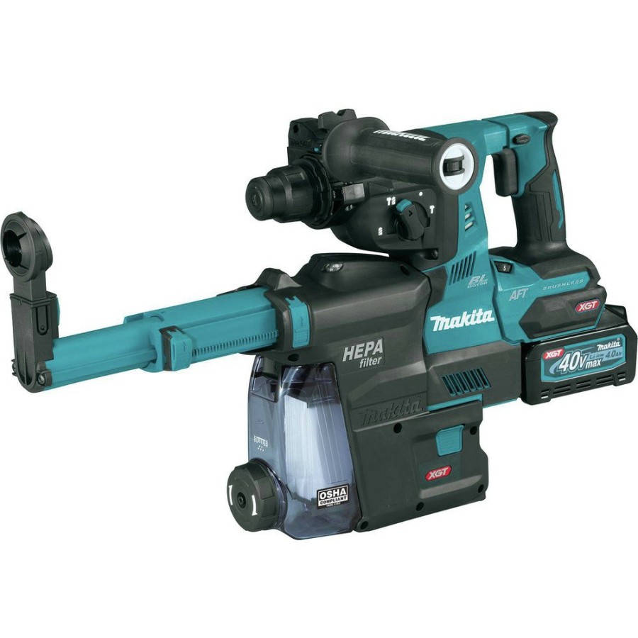 Power Tools Makita Rotary Hammers | Makita Grh01M1W 40V Max Xgt Brushless Lithium-Ion 1-1/8 In. Cordless Aft/Aws Capable Avt Rotary Hammer Kit With Sds-Plus Dust Extractor (4 Ah)