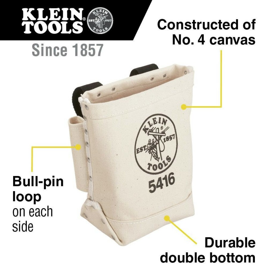 Tool Storage Klein Tools | Klein Tools 5416 5 In. X 10 In. X 9 In. Bolt Storage Tool Bag With Bull Pin Loops And Belt Strap Connect - Small