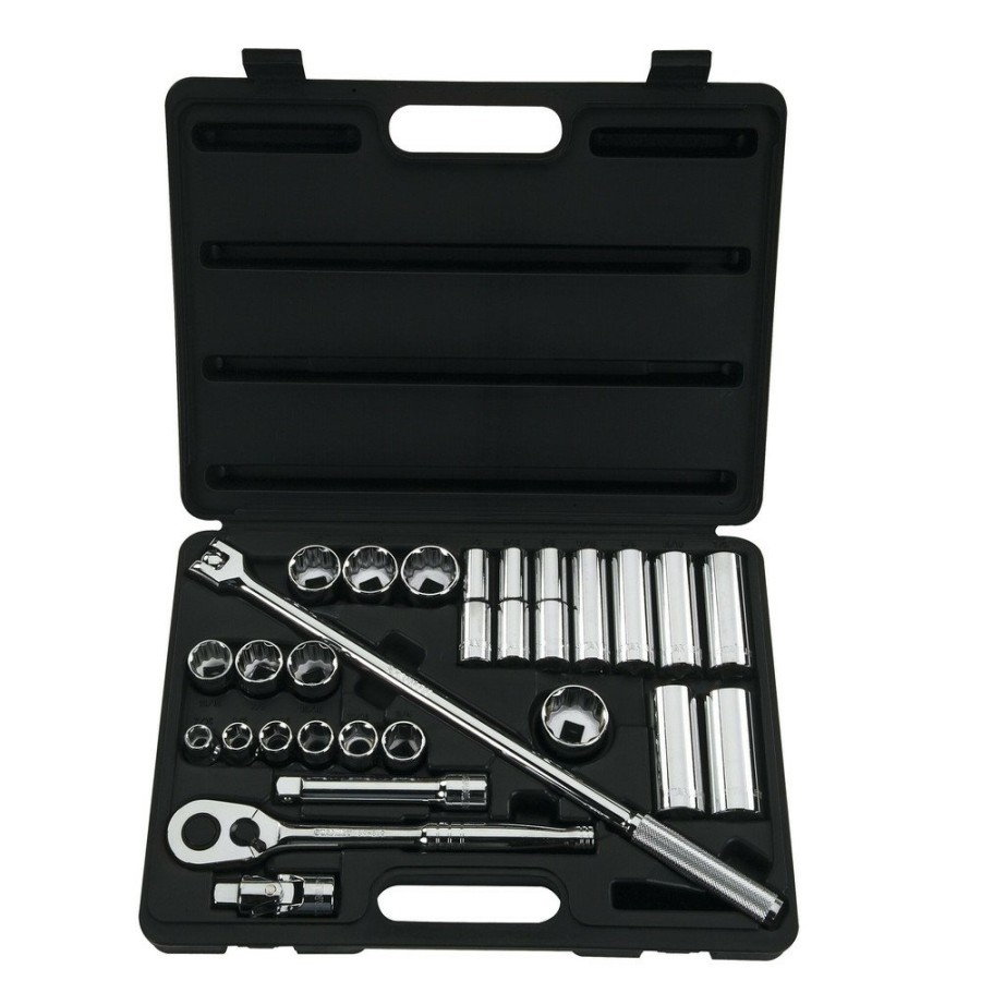 Hand Tools Stanley Socket Sets | Stanley 85-434 26-Piece Sae 6/12-Point 1/2 In. Drive Mechanic'S Tool Set