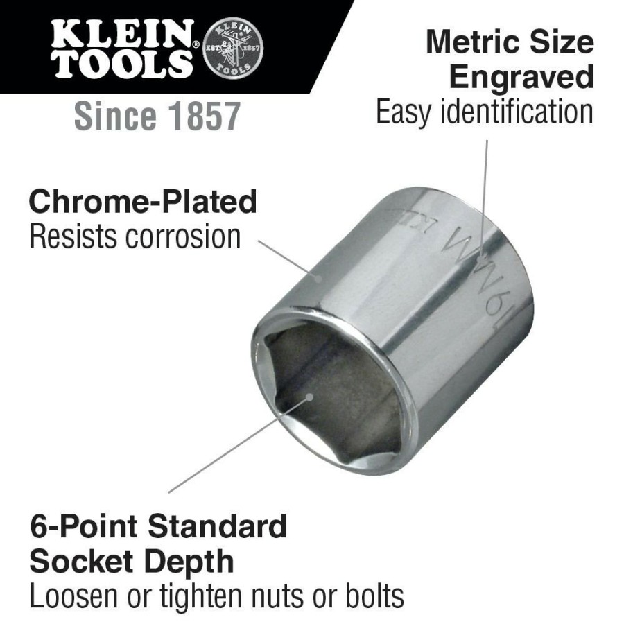 Power Tool Accessories Klein Tools Sockets | Klein Tools 65918 3/8 In. Drive 18 Mm Metric 6-Point Socket