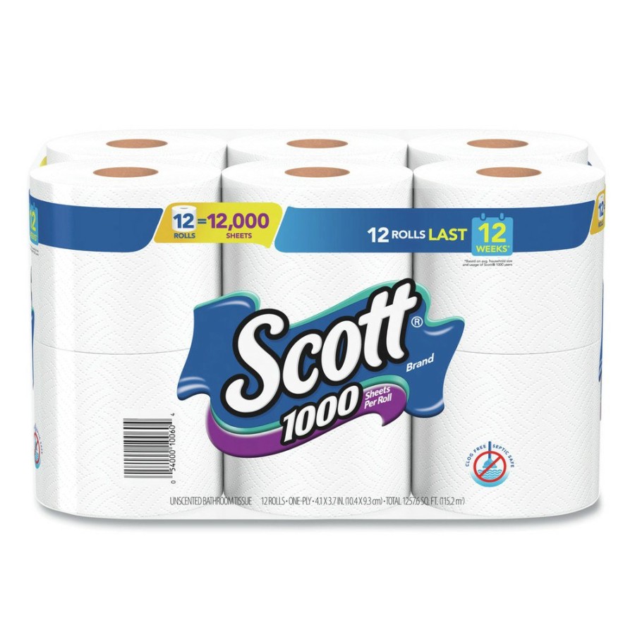 Facility Maintenance & Supplies Scott | Scott 10060 1-Ply 4.1 In. X 3.7 In. Septic Safe Toilet Paper - White (48/Carton)