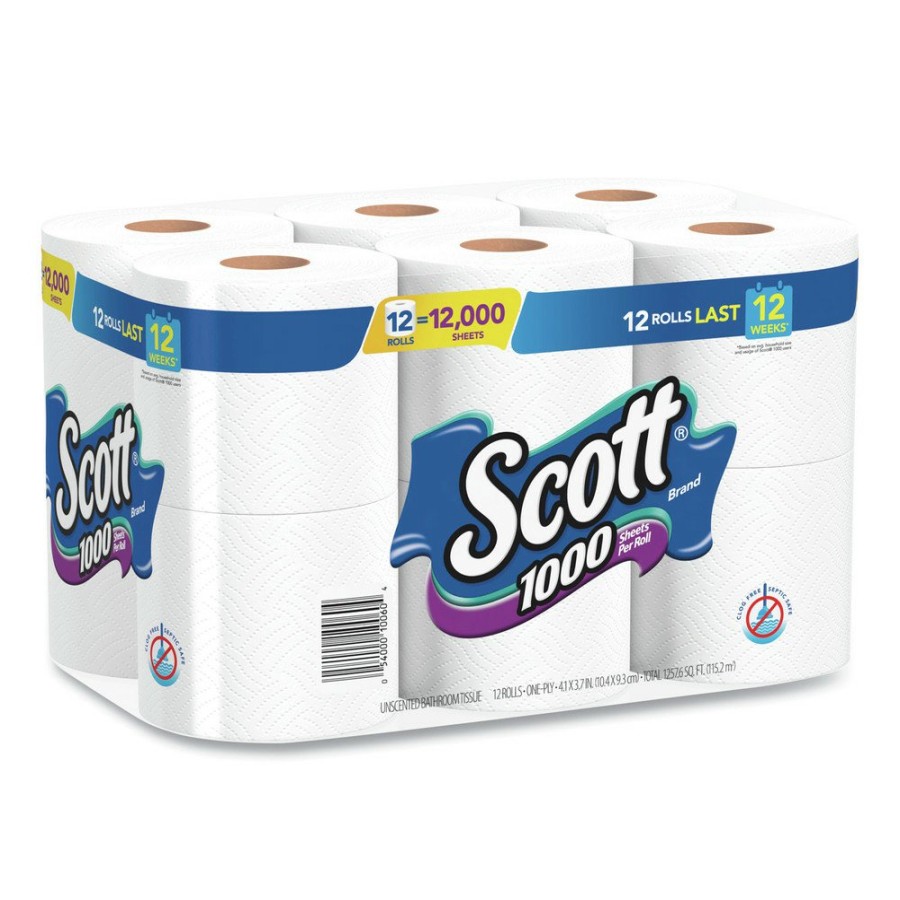 Facility Maintenance & Supplies Scott | Scott 10060 1-Ply 4.1 In. X 3.7 In. Septic Safe Toilet Paper - White (48/Carton)