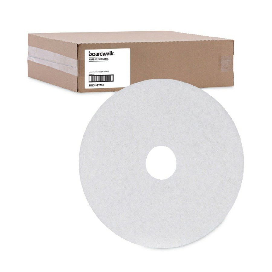 Facility Maintenance & Supplies Boardwalk Cleaning Tools | Boardwalk Bwk4017Whi 17 In. Diameter Polishing Floor Pads - White (5/Carton)