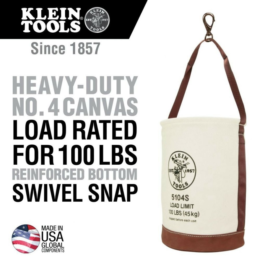 Tool Storage Klein Tools | Klein Tools 5104S Leather-Bottom Canvas Bucket With Swivel Snap