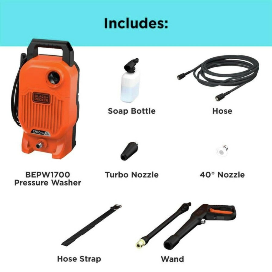 Outdoor Power Tools & Equipment Black & Decker | Black & Decker Bepw1700 1700 Max Psi 1.2 Gpm Corded Cold Water Pressure Washer