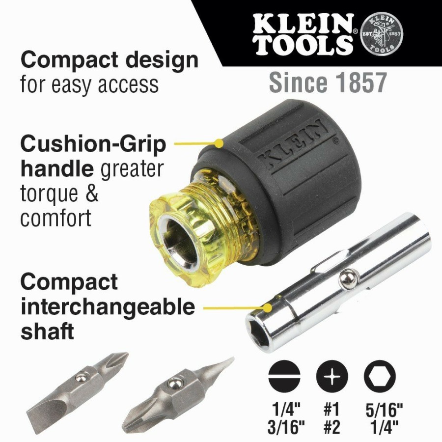 Hand Tools Klein Tools | Klein Tools 32561 6-In-1 Multi-Bit Screwdriver / Nut Driver