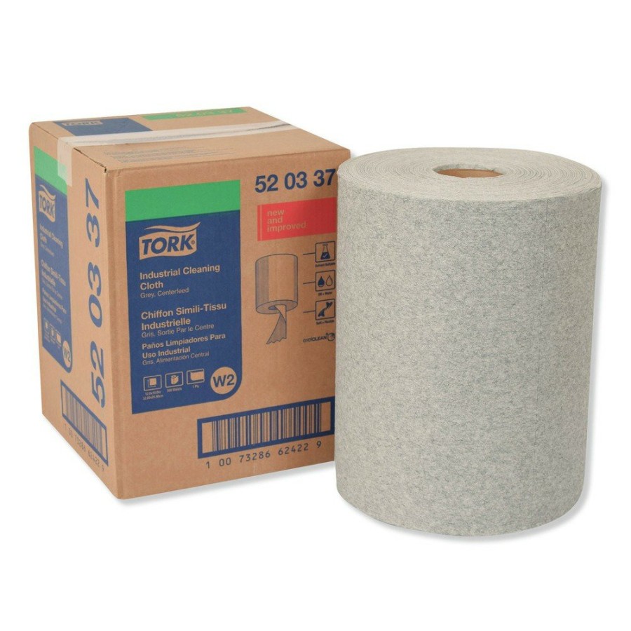 Facility Maintenance & Supplies Tork | Tork 520337 12.6 In. X 10 In. 1-Ply Industrial Cleaning Cloths - Gray (500 Wipes/Roll, 1 Roll/Carton)