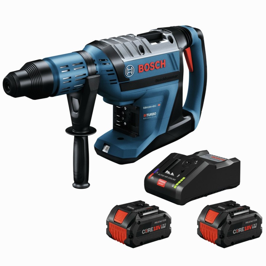 Power Tools Bosch Rotary Hammers | Bosch Gbh18V-45Ck24 18V Profactor Brushless Lithium-Ion 1-7/8 In. Cordless Rotary Hammer Kit With 2 Batteries (8 Ah)