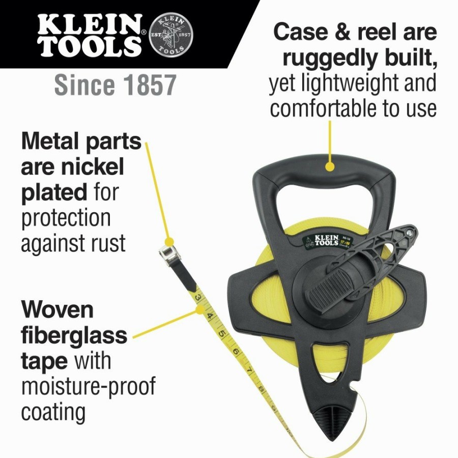 Hand Tools Klein Tools Tape Measures | Klein Tools 946-150 Woven 150 Ft. Open-Reel Fiberglass Tape