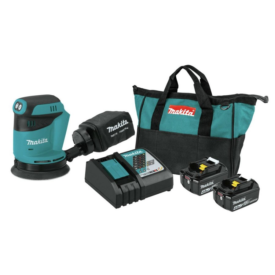 Power Tools Makita Random Orbital Sanders | Makita Xob01Z-Bl1840Bdc2 18V Lxt Lithium-Ion 5 In. Cordless Random Orbit Sander And 2 Batteries With Rapid Optimum Charger Bundle (4 Ah)