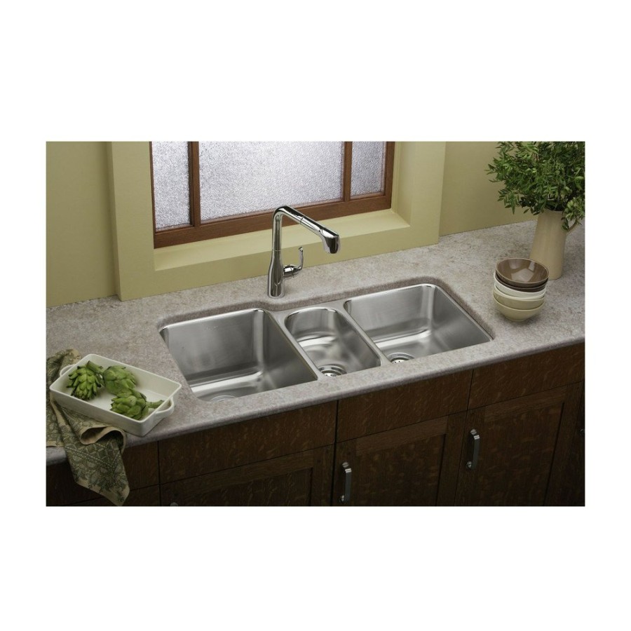 Kitchen Elkay | Elkay Eluh4020 Lustertone Undermount 40 In. X 20-1/2 In. Triple Bowl Sink (Stainless Steel)