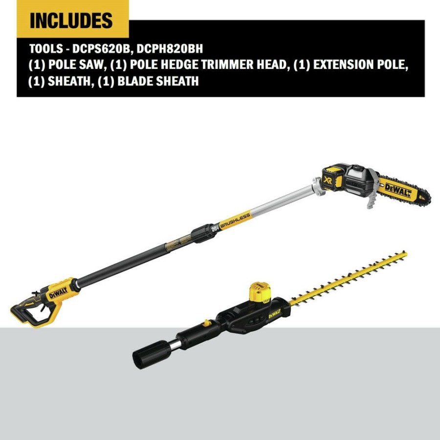 Outdoor Power Tools & Equipment Dewalt | Dewalt Dcps620B-Dcph820Bh 20V Max Xr Brushless Lithium-Ion Cordless Pole Saw And Pole Hedge Trimmer Head With 20V Max Compatibility Bundle (Tool Only)