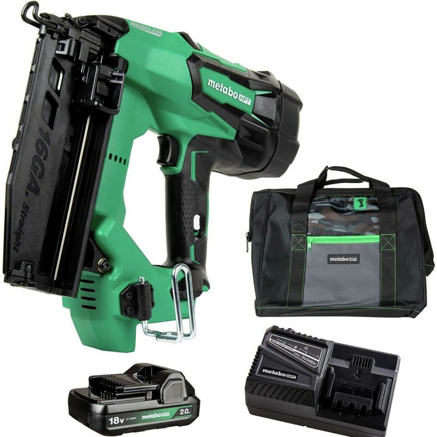 Power Tools Metabo HPT Nailers | Metabo Hpt Nt1865Dmstm 18V Multivolt Brushless Lithium-Ion Cordless 16-Gauge Straight Finish Nailer Kit (2 Ah)