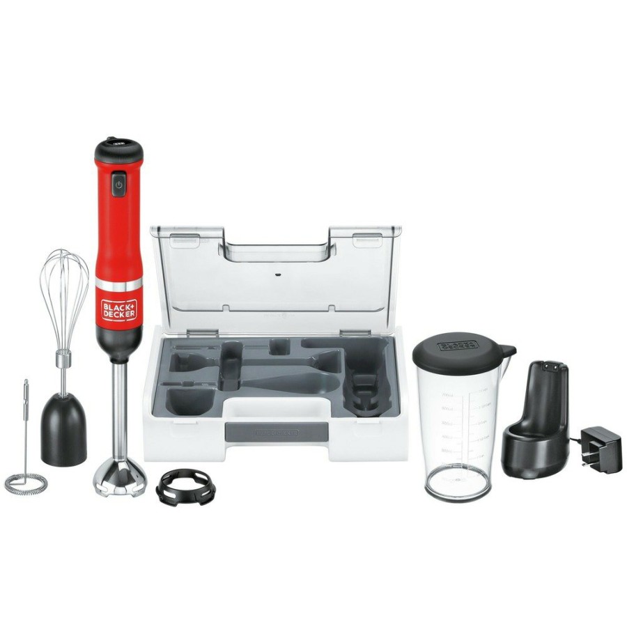 Kitchen Black & Decker | Black & Decker Bckm1013Ks06 Kitchen Wand Variable Speed Lithium-Ion 3-In-1 Cordless Red Kitchen Multi-Tool Kit