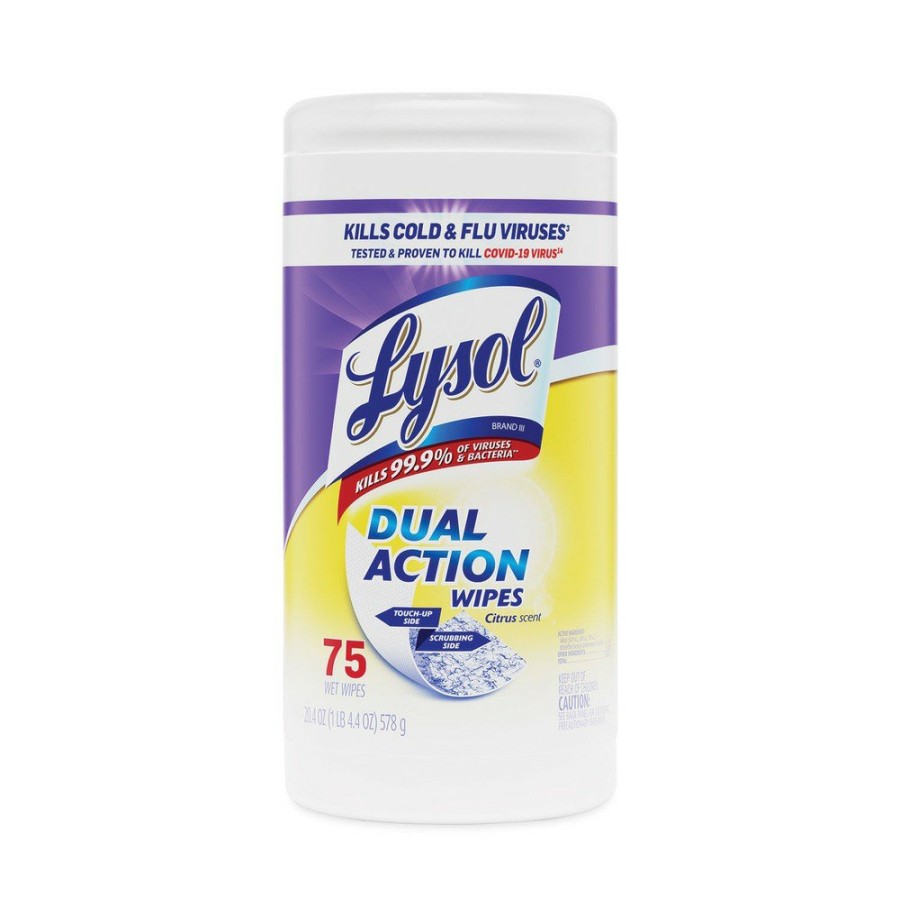 Facility Maintenance & Supplies LYSOL Brand Hand Wipes | Lysol Brand 19200-81700 7 In. X 7.5 In. 1-Ply Dual Action Disinfecting Wipes - Citrus, White/Purple (6 Canisters/Carton)