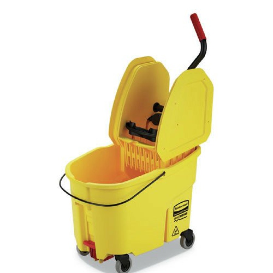 Facility Maintenance & Supplies Rubbermaid Commercial Cleaning Tools | Rubbermaid Commercial Fg757688Yel 44 Qt. Wavebrake 2.0 Down-Press Plastic Bucket/Wringer Combos - Yellow