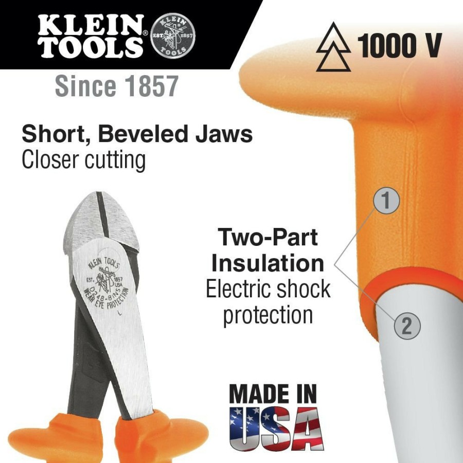 Hand Tools Klein Tools | Klein Tools D2000-28-Ins Insulated 8 In. Heavy Duty Diagonal Cutting Pliers