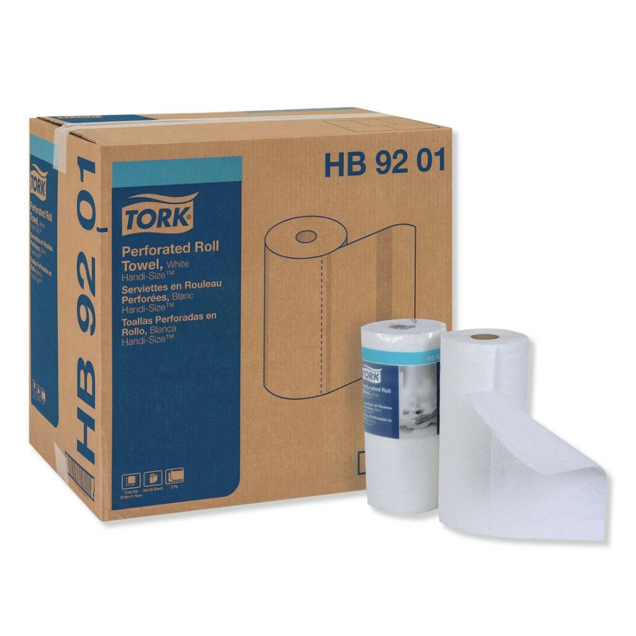 Facility Maintenance & Supplies Tork | Tork Hb9201 Handi-Size 2-Ply 11 In. X 6.75 In. Perforated Roll Towels - White (120/Roll, 30/Carton)