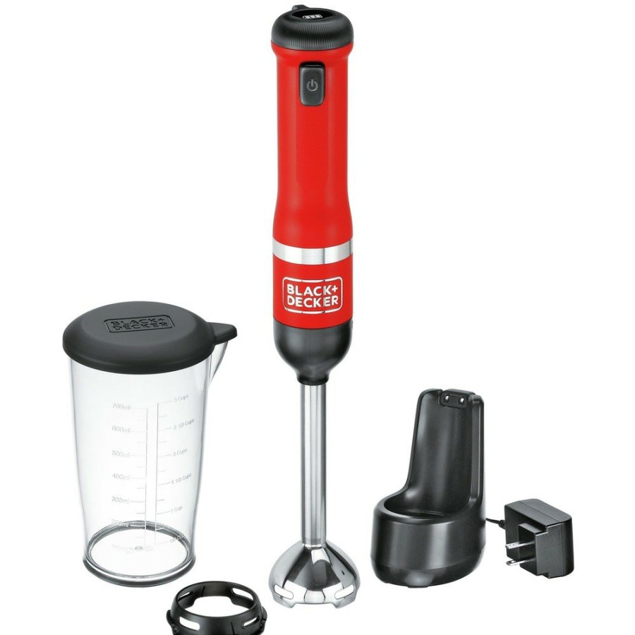 Kitchen Black & Decker | Black & Decker Bckm1011K06 Kitchen Wand Variable Speed Lithium-Ion Cordless Red Immersion Blender Kit