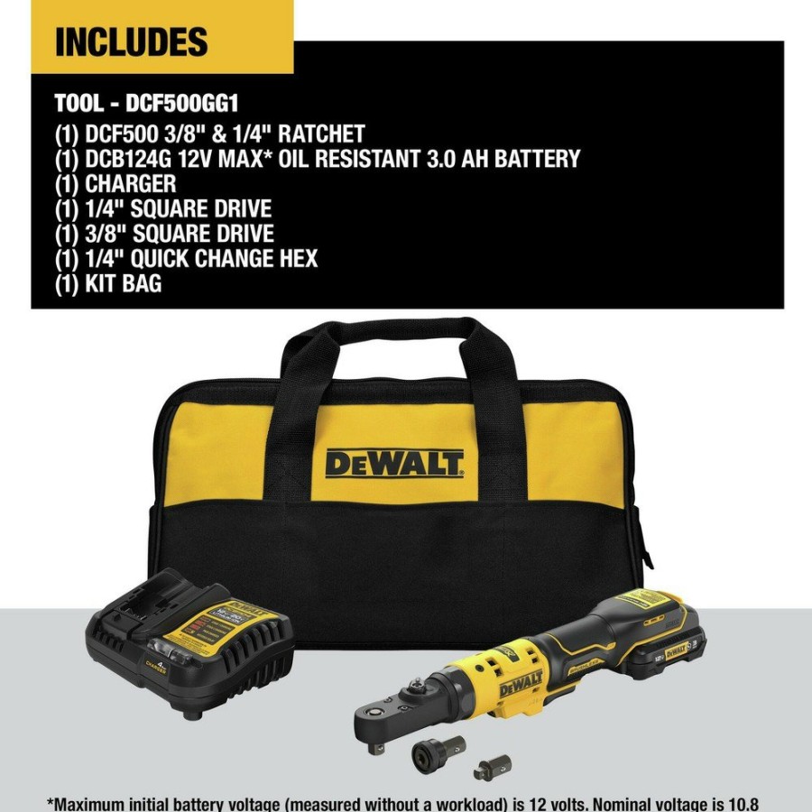 Power Tools Dewalt | Dewalt Dcf500Gg1 12V Max Xtreme Brushless Lithium-Ion 3/8 In. And 1/4 In. Cordless Sealed Head Ratchet Kit (3 Ah)