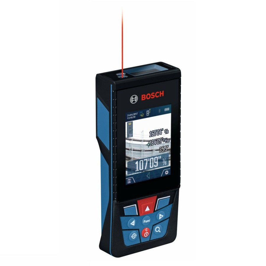 Hand Tools Bosch Laser Distance Measurers | Factory Reconditioned Bosch Glm400C-Rt 400 Ft Cordless Bluetooth Laser Measure With Camera Viewfinder And Aa Batteries Kit