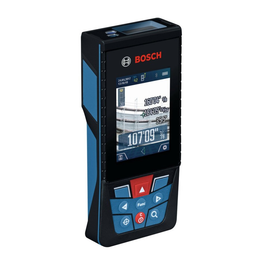 Hand Tools Bosch Laser Distance Measurers | Factory Reconditioned Bosch Glm400C-Rt 400 Ft Cordless Bluetooth Laser Measure With Camera Viewfinder And Aa Batteries Kit