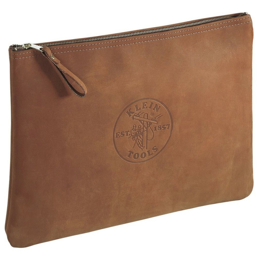 Tool Storage Klein Tools | Klein Tools 5136 Contractor'S Leather Portfolio Zipper Bag