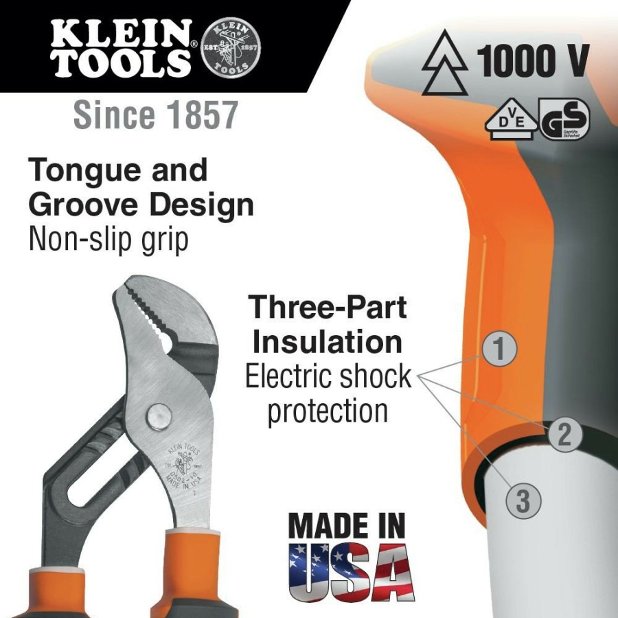 Hand Tools Klein Tools | Klein Tools 50210Eins Insulated 10 In. Electrician'S Slim Handle Pump Pliers