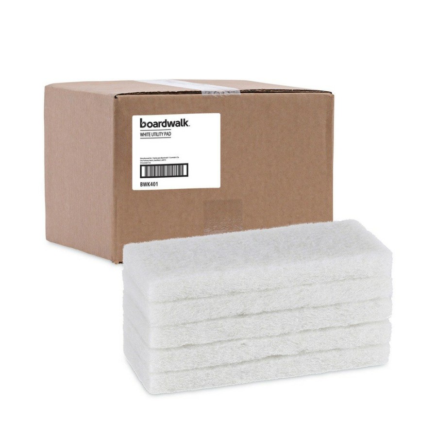 Facility Maintenance & Supplies Boardwalk Cleaning Tools | Boardwalk 8440Bwk 4 In. X 10 In. Light-Duty White Pad (20/Carton)