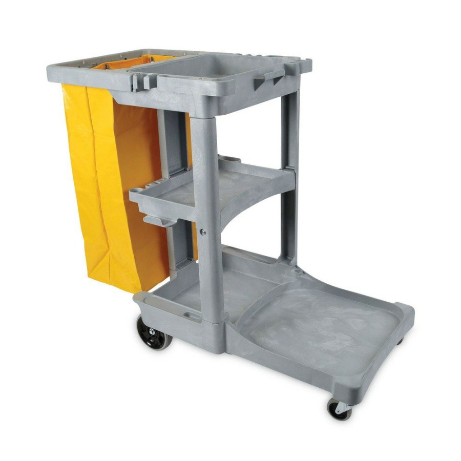 Facility Maintenance & Supplies Boardwalk Cleaning Carts | Boardwalk 3485204 22 In. X 44 In. X 38 In. 4 Shelves 1 Bin Plastic Janitor'S Cart - Gray