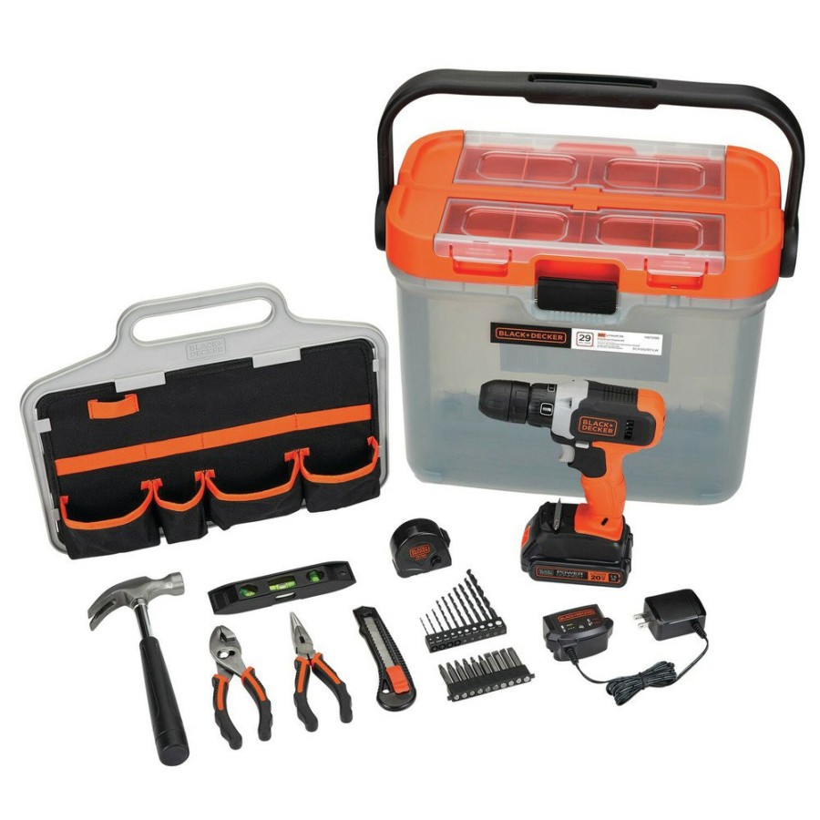 Power Tools Black & Decker Drill Drivers | Black & Decker Bcksb29C1 20V Max Lithium-Ion Cordless Drill With 28-Piece Home Project Kit In Translucent Tool Box (1.5 Ah)